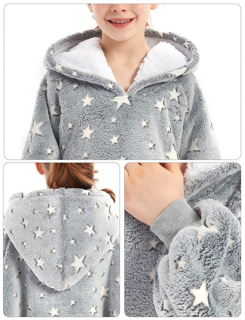 KFUBUO Wearable Blanket Hoodie for Kids Sherpa Patterns Oversized Sweatshirt Blanket With Pocket 6-10 Year Old Girl Boy Gifts Glow in The Dark Stars - Image 4