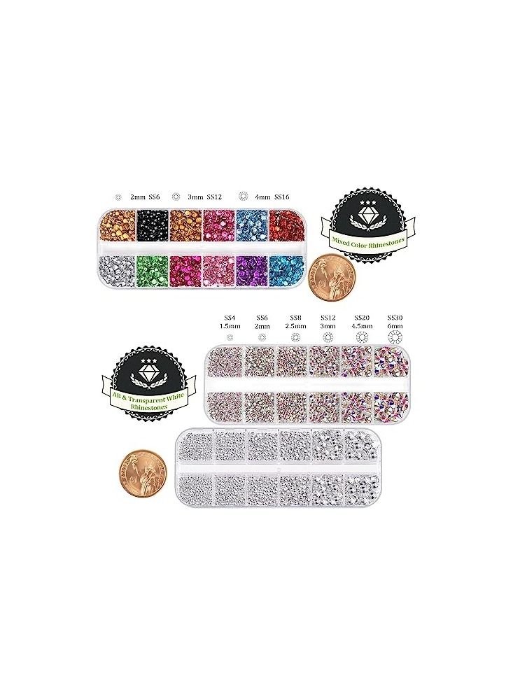ORiTi 5 Boxes of Flatback Round Rhinestones for Manicure Pack #1, Nail Art Crystal Diamond Bead Jewelry Kit for Women Girls - Image 3