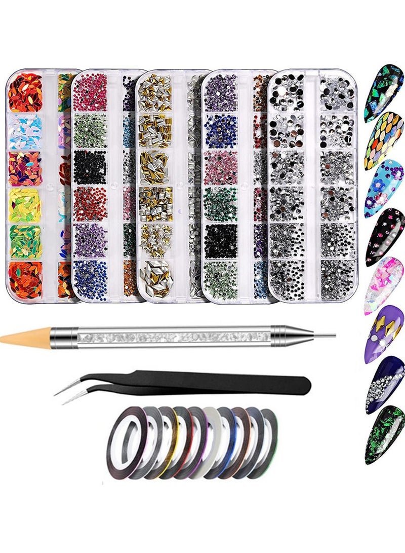 ORiTi 5 Boxes of Flatback Round Rhinestones for Manicure Pack #1, Nail Art Crystal Diamond Bead Jewelry Kit for Women Girls - Image 1