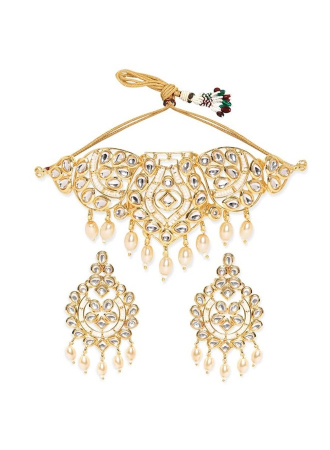 Rubans Kundan-Studded Pearl-Beaded Necklace Earring choker Jewellery Set For Women - Image 1