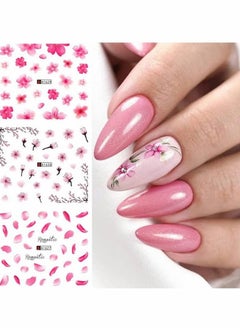HY 12 Pcs Nail Art Flowers Nail Water Stickers Decals, Pink Cherry Blossoms Tree with Leaves Nail Art Sliders Summer for Watermark Flower Designs Transfer Foil Nail Stickers Manicure Tips Decor  - Image 3