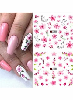 HY 12 Pcs Nail Art Flowers Nail Water Stickers Decals, Pink Cherry Blossoms Tree with Leaves Nail Art Sliders Summer for Watermark Flower Designs Transfer Foil Nail Stickers Manicure Tips Decor  - Image 2