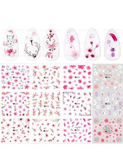 HY 12 Pcs Nail Art Flowers Nail Water Stickers Decals, Pink Cherry Blossoms Tree with Leaves Nail Art Sliders Summer for Watermark Flower Designs Transfer Foil Nail Stickers Manicure Tips Decor  - Image 5