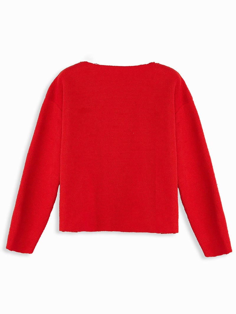 Denokids Girl Wide Neck Red Sweatshirt - Image 4