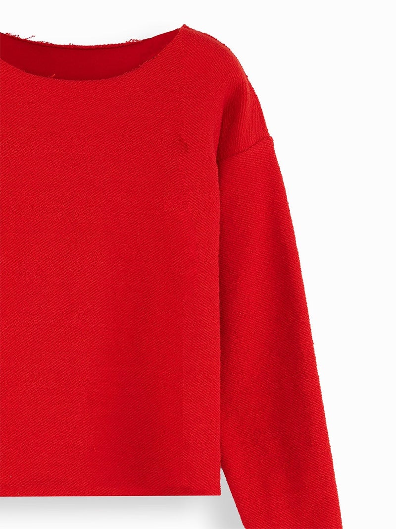 Denokids Girl Wide Neck Red Sweatshirt - Image 5