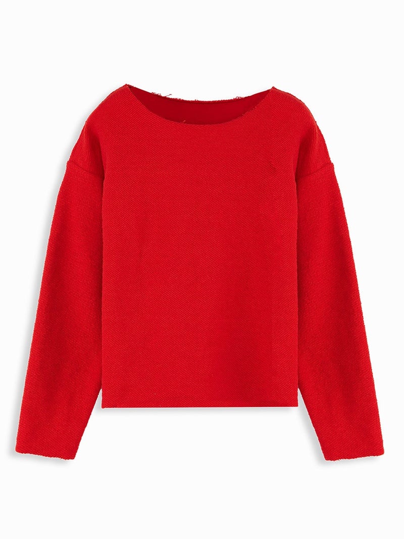Denokids Girl Wide Neck Red Sweatshirt - Image 3