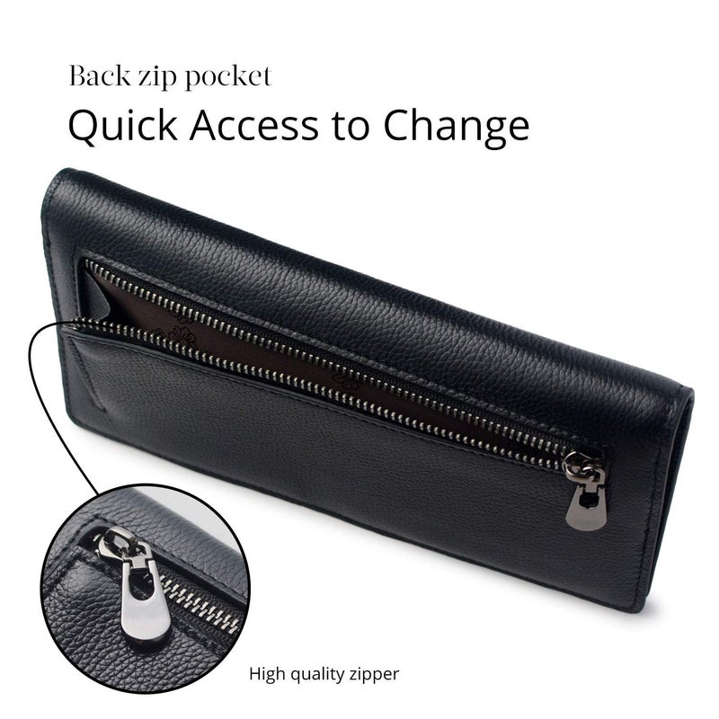 Bveyzi Ultra Slim Thin Leather RFID Blocking Credit Card Holder Bifold Clutch Wallets for Women (Black) - Image 4