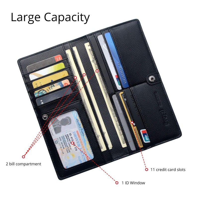 Bveyzi Ultra Slim Thin Leather RFID Blocking Credit Card Holder Bifold Clutch Wallets for Women (Black) - Image 3