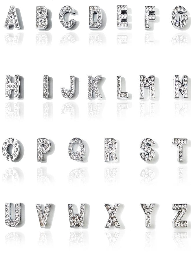 NSBELL 130PCS 8mm Full Rhinestones Slide Alphabet Letters Charms A-Z Alphabet Charms for DIY Necklace Choker Wristbands Bracelets Jewelry Making Charms Supplies, Sliver - Image 1