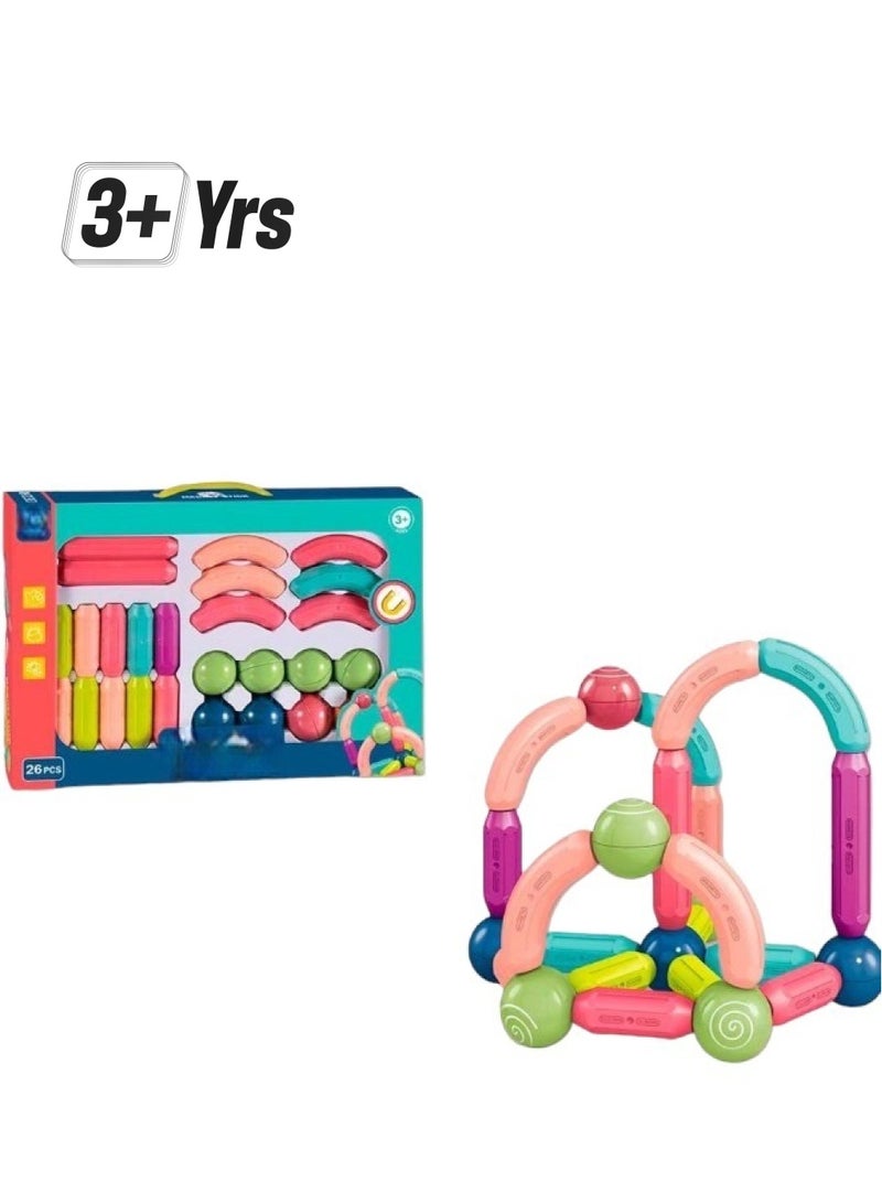 Magnetic Construction Blocks Set Toys For Kids Magnet Stick Rod Building Blocks Educational Toys - 26 Pieces