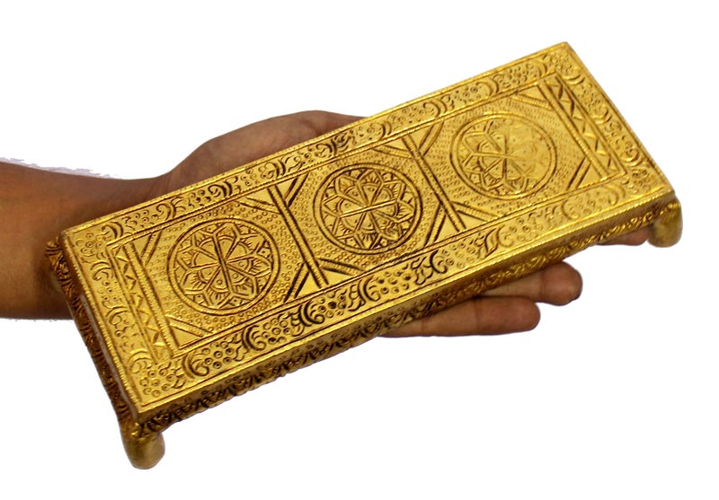 ESPLANADE Brass Engraved Pooja Chowki Antique Peetha Peeta God's Stool - Puja Articles - Golden - 8.5" Inches - Image 4