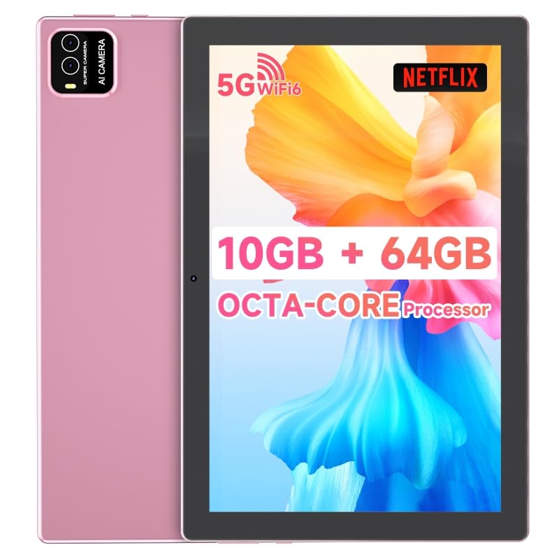 YQSAVIOR Tablet,10.1" Android Tablet with MTK Octa-core Processor 10GB （4GB+6GB Expand） RAM 64GB ROM+1TB Expandable Computer Tablets PC, IPS 1280 * 800 Screen, 2+8MP Dual Camera, WiFi, BT, Pink - Image 1