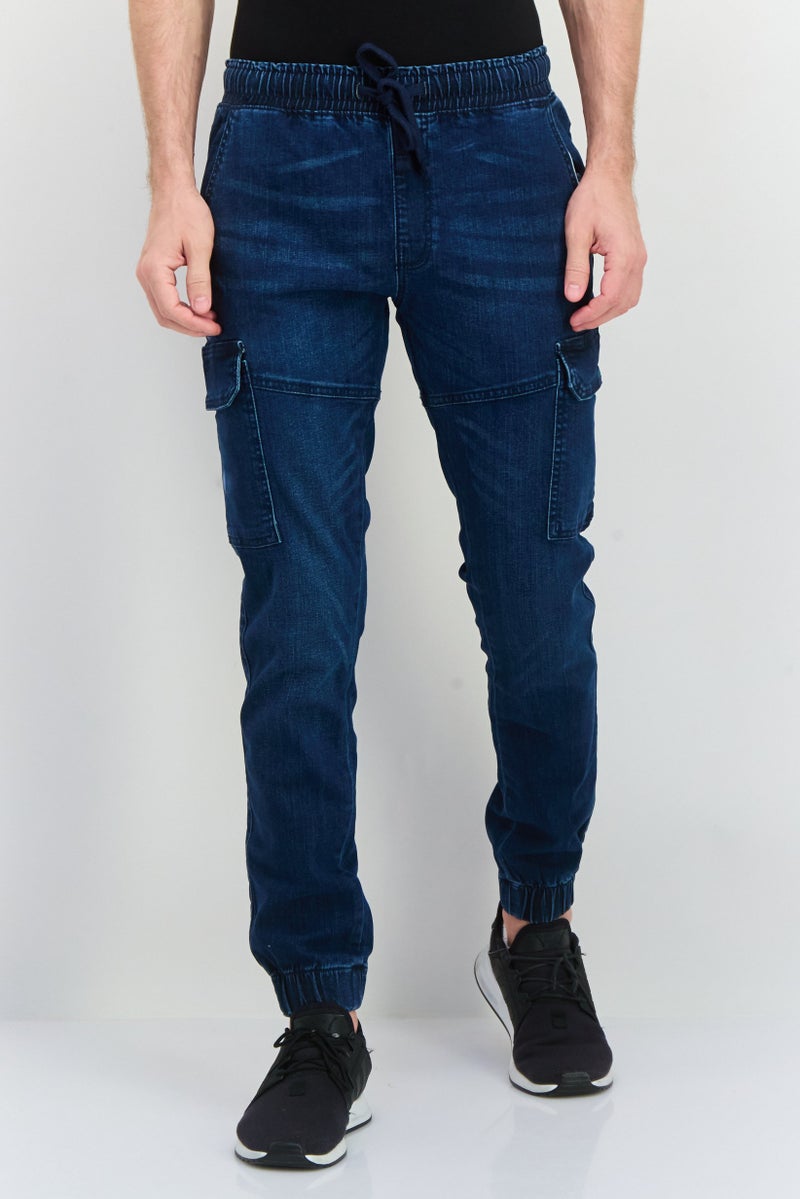 CROSSHATCH بنطال جوجر للرجال بقصة مريحة من الدنيم القابل للتمدد، لون كحلي - Image 1