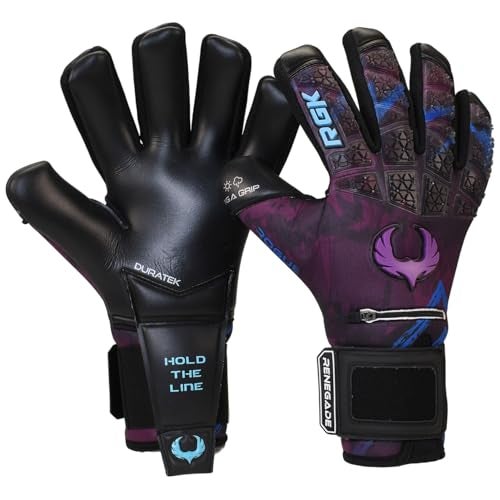 Renegade GK Limited Edition Rogue Shock Wave Goalie Gloves with Finger Spines 4mm Giga Grip Purple Blue Soccer Goalkeeper Gloves Size 7 Youth Neg Cut Level 4 - Image 1