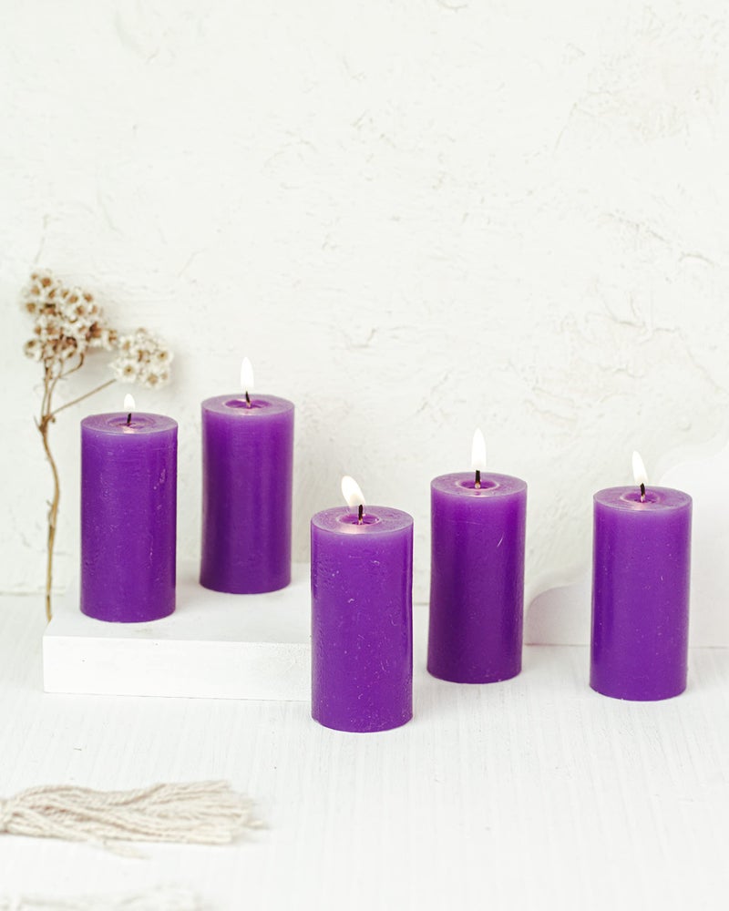 AURA DECOR AuraDecor Set of 5 Fragrance Pillar Candle || Long Burning || Aroma Candle || Gift Set || Candle Pillar Set (Lavender) - Image 1