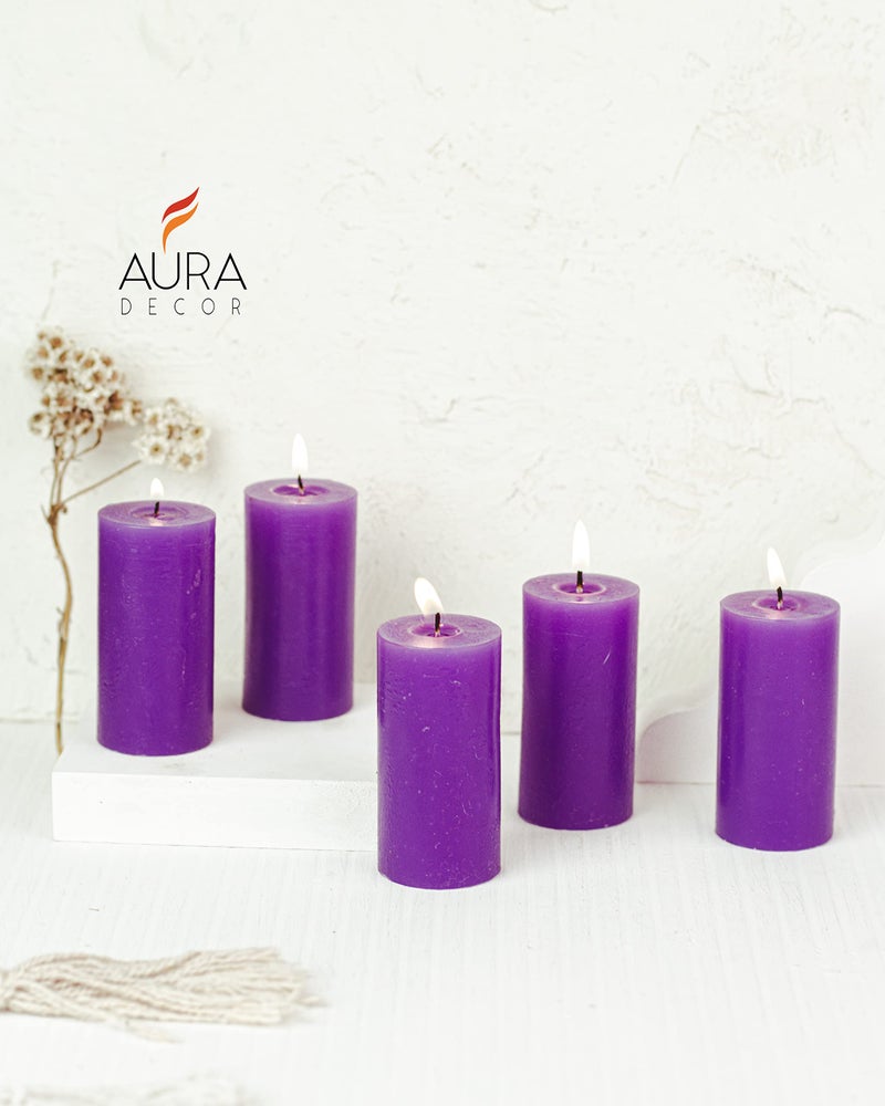 AURA DECOR AuraDecor Set of 5 Fragrance Pillar Candle || Long Burning || Aroma Candle || Gift Set || Candle Pillar Set (Lavender) - Image 2
