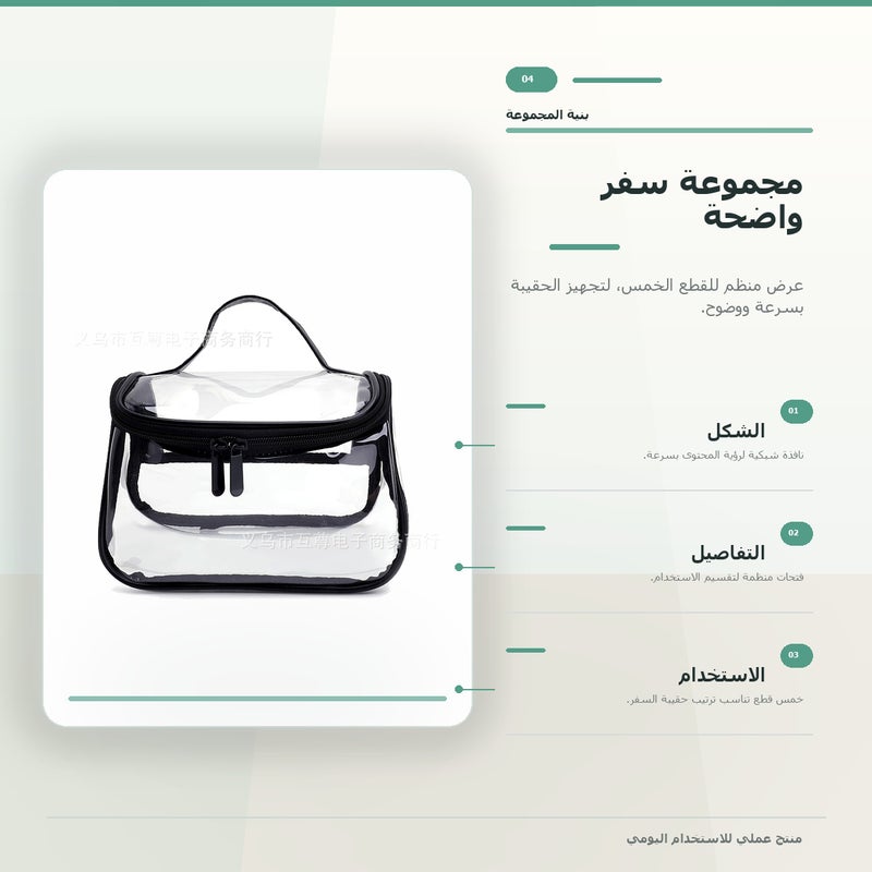 حقيبة مكياج شفافة باللون أسود منظم مع مقبض بسعة كبيرة وبمقبض حمل وتنظيم عملي لـ المكياج وأدوات التجميل والتخزين اليومي أثناء السفر - Image 5