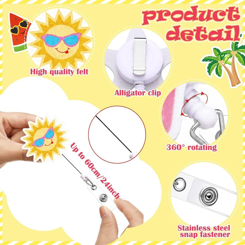 Sinmoe 24 Pcs Summer Badge Reel Felt Retractable Badge Reel Holder with Alligator Clip Palm Tree Pineapple Flamingo Badge Clips Cute Nursing Name ID Badge Holders for Nurse Doctor Teacher Student Women Men - Image 3
