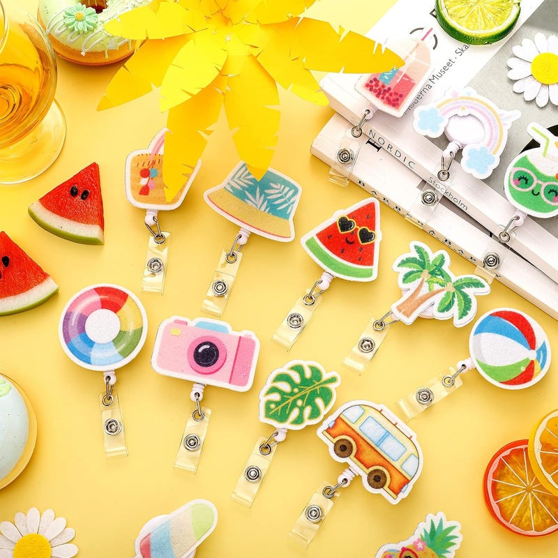 Sinmoe 24 Pcs Summer Badge Reel Felt Retractable Badge Reel Holder with Alligator Clip Palm Tree Pineapple Flamingo Badge Clips Cute Nursing Name ID Badge Holders for Nurse Doctor Teacher Student Women Men - Image 4