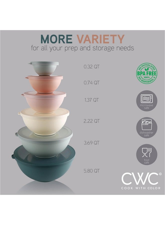 كوك ويذ كولرز أوعية خلط COOK WITH COLOR بأغطية TPR - مجموعة من 12 قطعة من أوعية التعشيش البلاستيكية تتضمن 6 أوعية تحضير و6 أغطية، آمنة للاستخدام في الميكروويف (لون أخضر مخضر) - Image 1