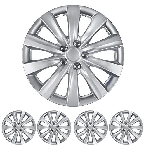 BDK 16 Inch Hubcaps Set of 4 - OEM Replacement Snap-On Wheel Rim Covers - Universal Fit Car Wheel Cover for Cars, Trucks, SUV, Vans Durable ABS Silver 10-Spoke Hub-Cap Car Accessories Exterior - Image 1