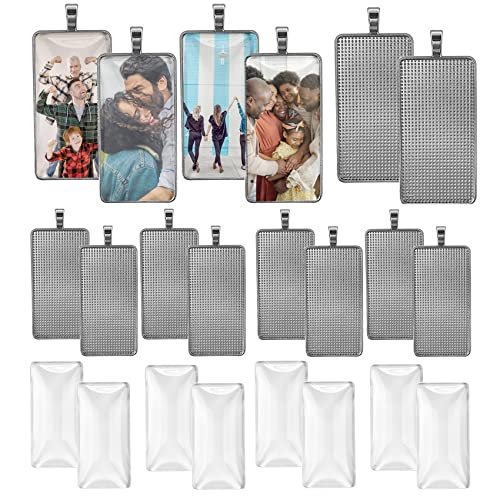 DROLE 30Pcs Large Pendant Trays Kit-15Pcs Cabochon Bezel Trays with 15Pcs Rectangle Glass Dome Tiles for Jewelry Making 25×50mm White K - Image 1