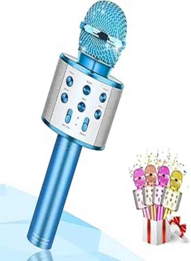 Wireless Bluetooth Karaoke Microphone for Kids,5-in-1Portable Speaker Handheld Karaoke Mic Speaker Player Recorder with Adjustable Remix for Kids Girls Boys Teens Birthday Gift for Kids (Blue) 