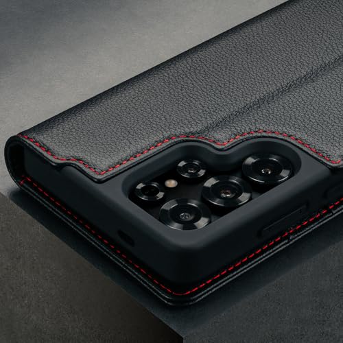 TORRO Premium Leather Case Compatible with Samsung Galaxy S25 Ultra 5G (6.9”) 2025 – Genuine Leather Wallet Flip Folio Case with Kickstand and Card Slots (Black with Red Detail) - Image 5