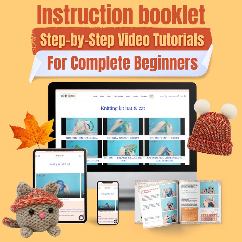 CRAFTILOO Knitting Kit for Kids â€“ Beginner Knitting Kit to Make a Hat & Cat â€“ Quick Knit Loom Kit with Yarn, Tools & Instructions - Image 4