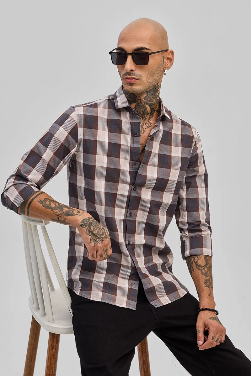 SNITCH Grey Checks Slim Fit Shirt