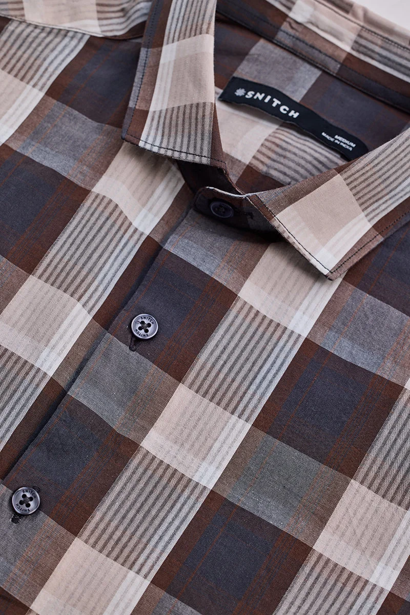 SNITCH Grey Checks Slim Fit Shirt