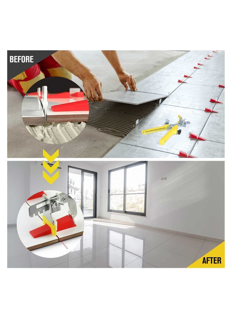 Tile Leveling System with Tile Plier, 300 PCS Tile Spacers Clips and 100 PCS Reusable Wedges, DIY Tile Installation Tools Kit for Bathroom Floors and Kitchen Walls (Tile Spacers 1/16 Inch)