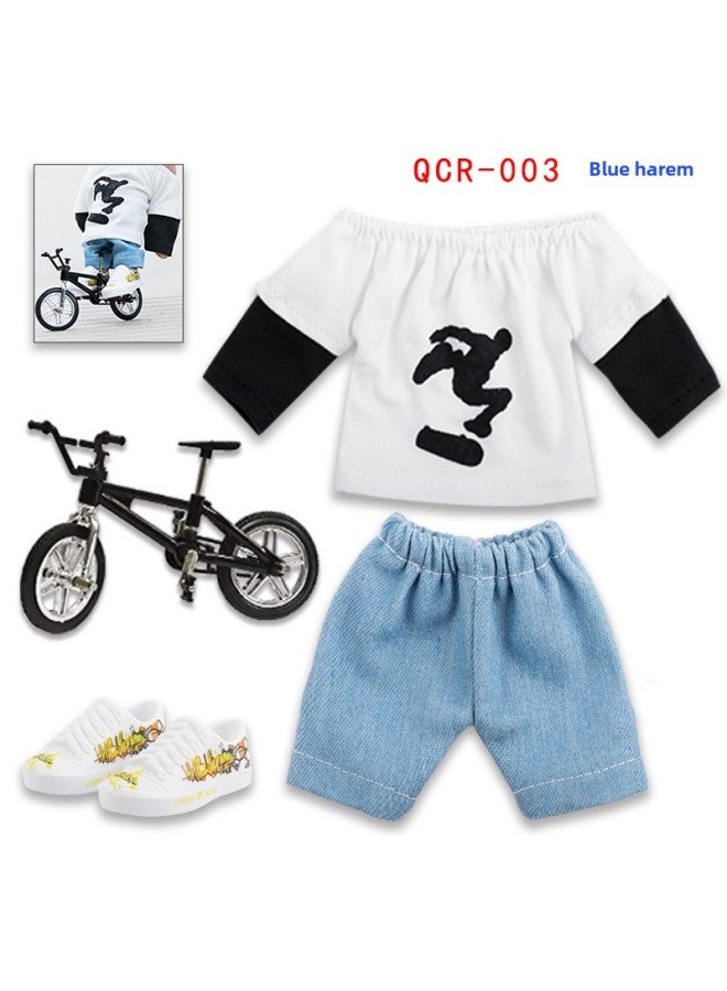 Finger Scooter Field Props Combination Suit 10PC Scene Finger Bicycle Finger Shoes Pants-Color:QCR003 Blue Harem  - Image 1