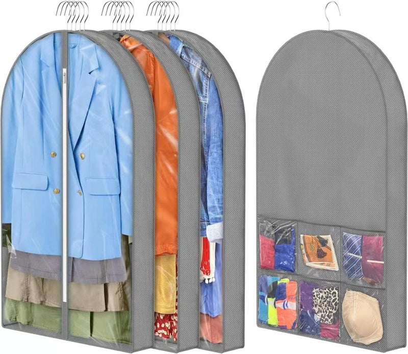 Shenehsmp 40" Garment Bags for Hanging Clothes Closet Storage with 6 Pockets, Clear Clothing Covers with 4" Gussetes, Protector for Suits Coat Jacket Sweater Shirts, 3 Packs - Image 1