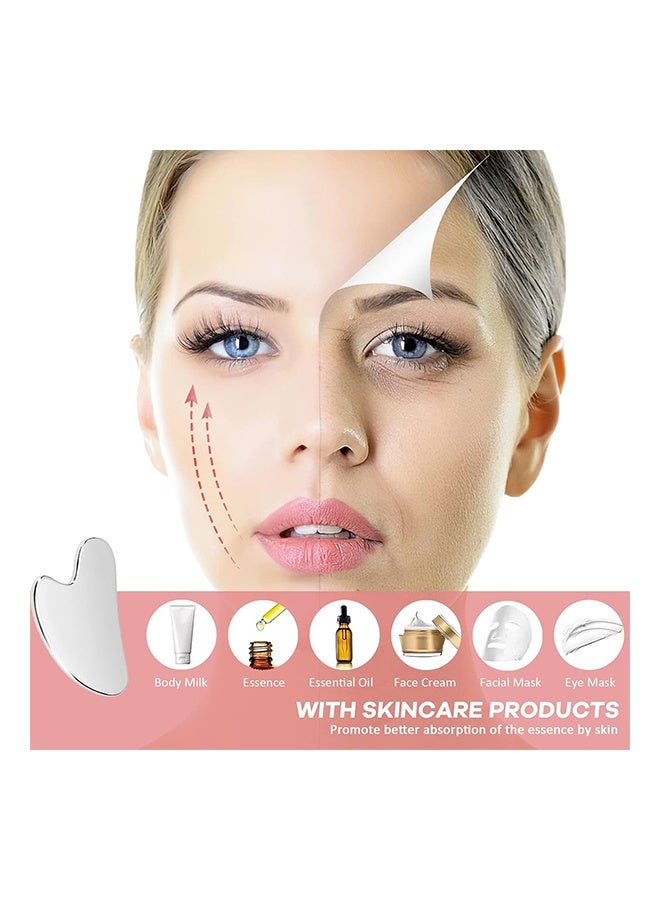 قطعتان من أدوات غوا شا للوجه من الفولاذ المقاوم للصدأ، أدوات تدليك غوا شا معدنية، للوجه والعينين والرقبة والجسم (فضي) - Image 2