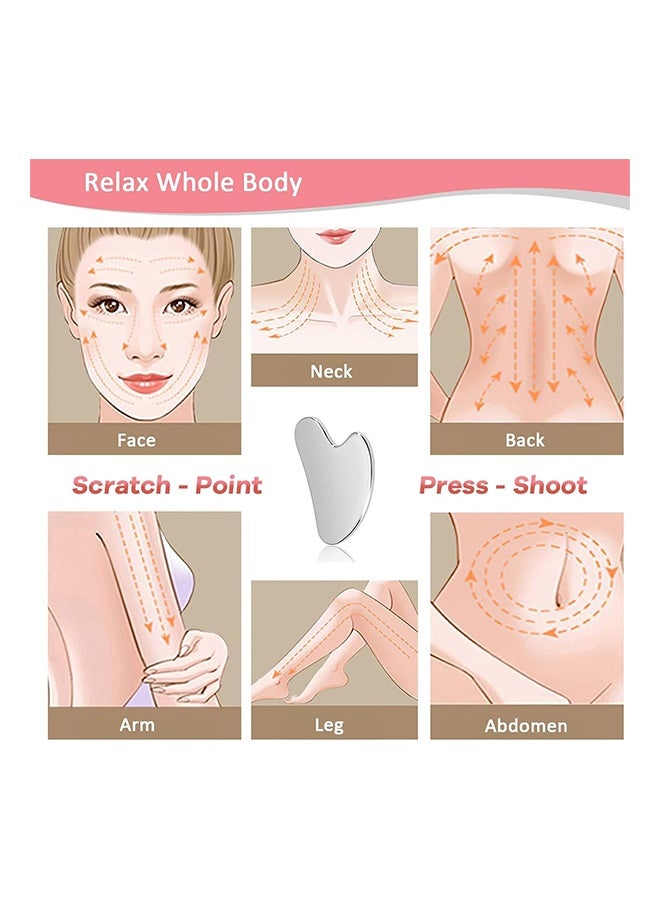 قطعتان من أدوات غوا شا للوجه من الفولاذ المقاوم للصدأ، أدوات تدليك غوا شا معدنية، للوجه والعينين والرقبة والجسم (فضي) - Image 4