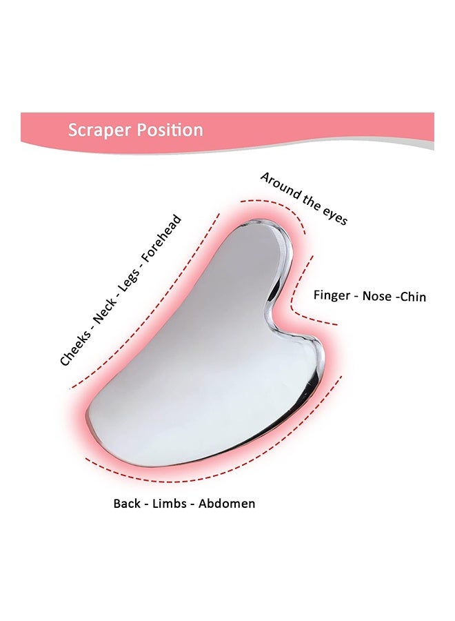 قطعتان من أدوات غوا شا للوجه من الفولاذ المقاوم للصدأ، أدوات تدليك غوا شا معدنية، للوجه والعينين والرقبة والجسم (فضي) - Image 5