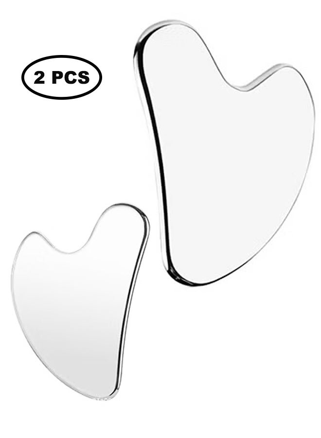 قطعتان من أدوات غوا شا للوجه من الفولاذ المقاوم للصدأ، أدوات تدليك غوا شا معدنية، للوجه والعينين والرقبة والجسم (فضي) - Image 1
