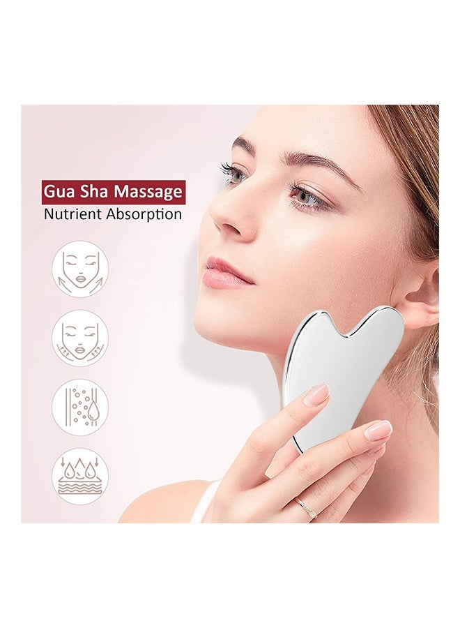 قطعتان من أدوات غوا شا للوجه من الفولاذ المقاوم للصدأ، أدوات تدليك غوا شا معدنية، للوجه والعينين والرقبة والجسم (فضي) - Image 3