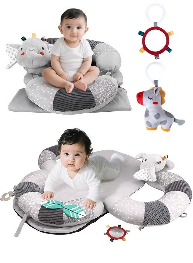 Gonice Baby Play Mat for Infants, Soft Foam Activity Gym with Detachable Tummy Time Pillow, Sit-Me-Up Floor Seat for Newborns & Toddlers, Portable, Reversible, Grey - Image 1