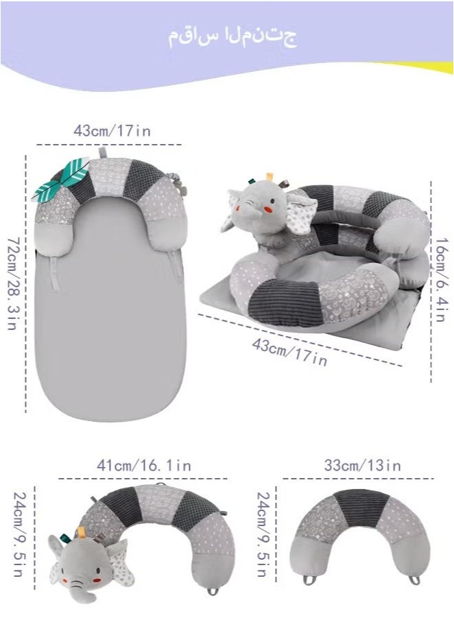 Gonice Baby Play Mat for Infants, Soft Foam Activity Gym with Detachable Tummy Time Pillow, Sit-Me-Up Floor Seat for Newborns & Toddlers, Portable, Reversible, Grey - Image 5