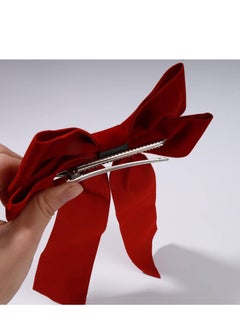 KHAJUL 2-Piece Velvet Hair Bow Tail Satin Long Tail Headpieces Barrette Headwear for Women and Girls Gifts (Red+Black)  - Image 4