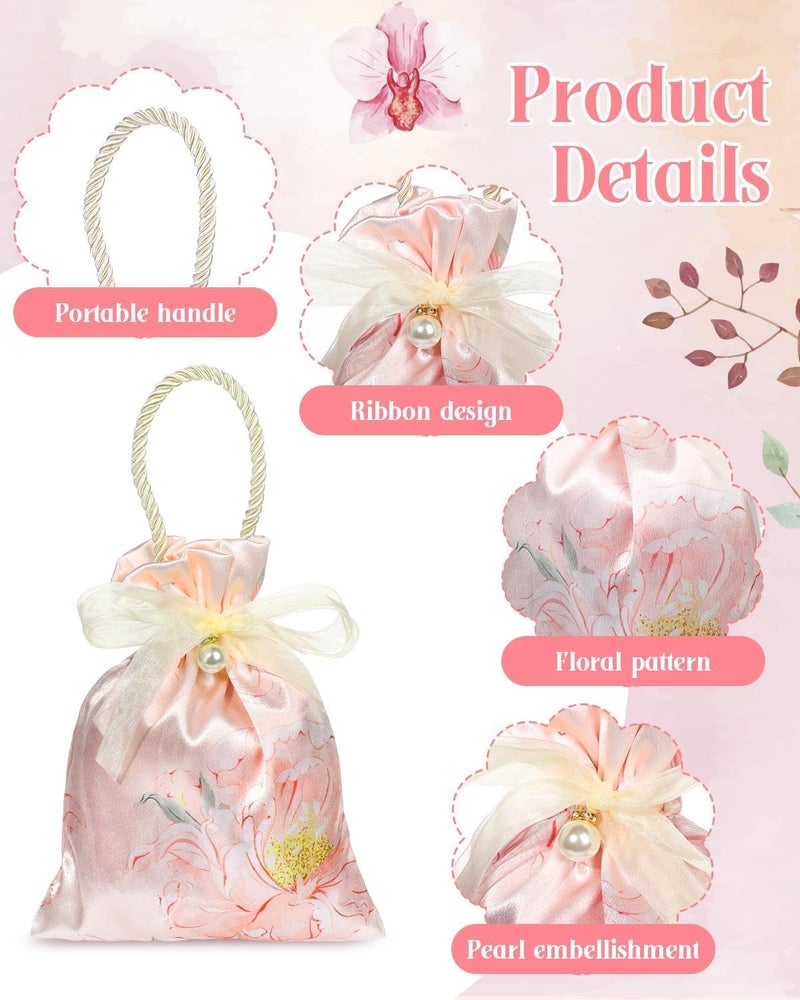 LYSXP Satin gift bags with drawstring & Handles,5x7 Inch 10Pcs Elegant Satin Printed Small Bags for Weddings, Small gift bags,Birthdays & Holidays (pink) - Image 2