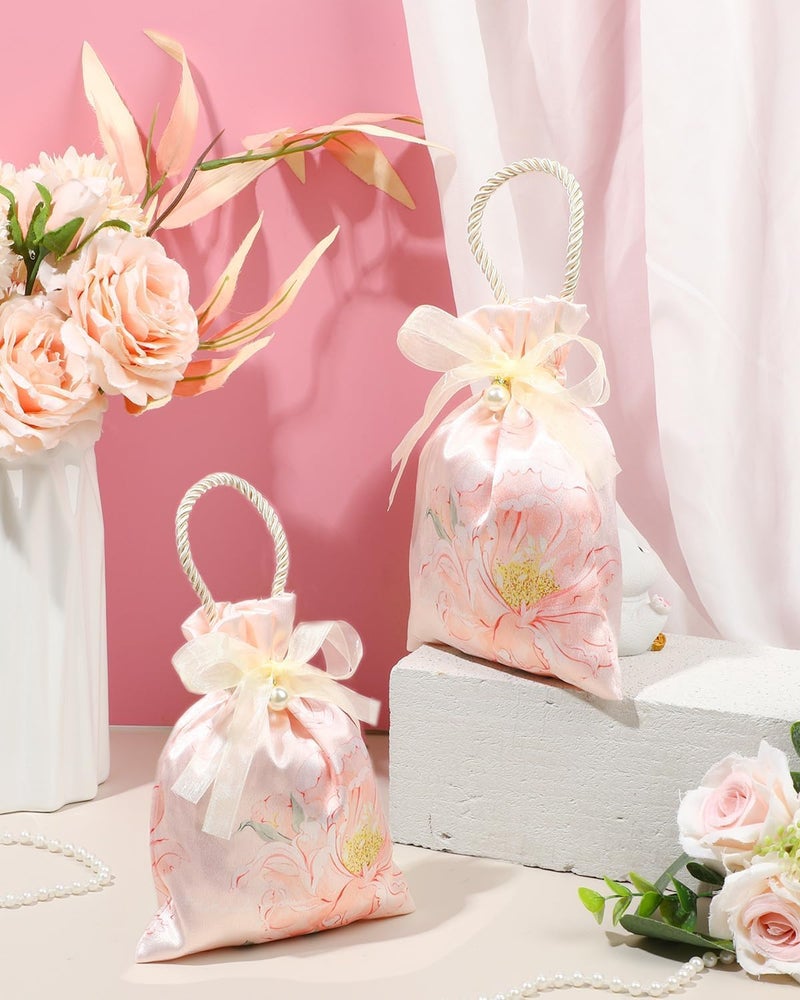 LYSXP Satin gift bags with drawstring & Handles,5x7 Inch 10Pcs Elegant Satin Printed Small Bags for Weddings, Small gift bags,Birthdays & Holidays (pink) - Image 3