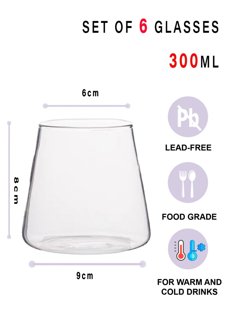 6 - Pack 300ml Clear Heat - Resistant Glass Cups, Durable Drinkware for Hot & Cold Beverages - Image 2