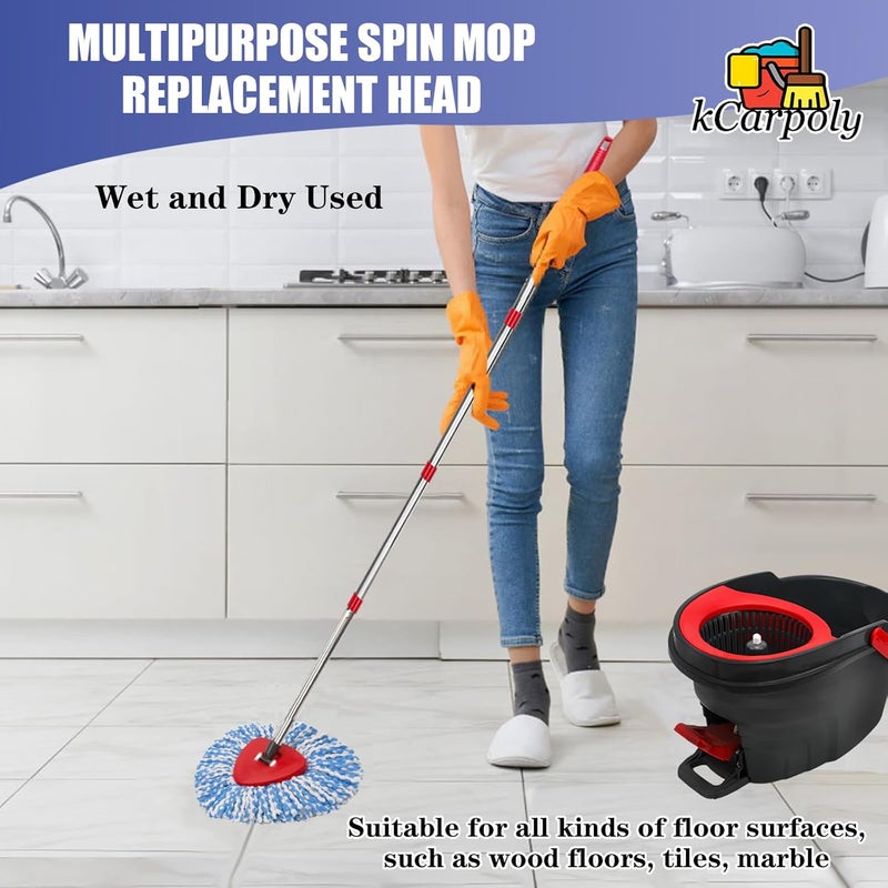kCarpoly Mop Replacement Head, Spin Mop Refill Replacement Head Compatible with O Ceda 1 Tank, 4 Mop Heads + 1 Mop Stick + 1 Mop Base and 30-58 Inch Mop Handle Set Combo (1 Tank System) - Image 4