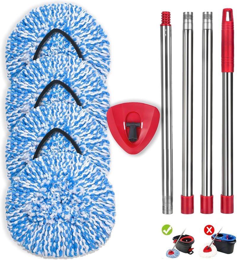 kCarpoly Mop Replacement Head, Spin Mop Refill Replacement Head Compatible with O Ceda 1 Tank, 4 Mop Heads + 1 Mop Stick + 1 Mop Base and 30-58 Inch Mop Handle Set Combo (1 Tank System) - Image 1