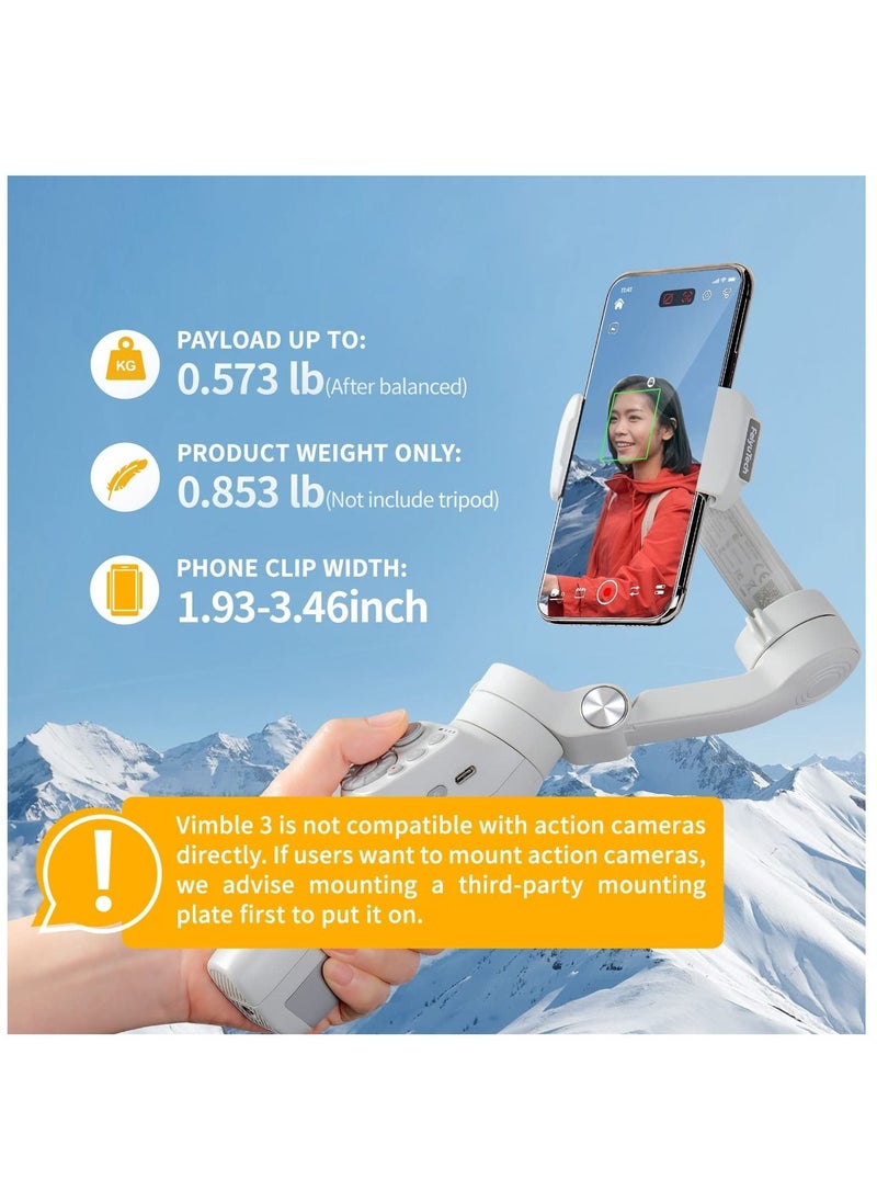 FeiyuTech - FeiyuTech Vimble 3 Smartphone Stabilizer,7.8’’ Built-in Extendable 3 Axis Phone Gimbal, Portable Cellphone Gimbal for Android&iPhone,Huawei MI Samsung,Tiktok Youtube INS Video Tool,Officia-Authourized - Image 1