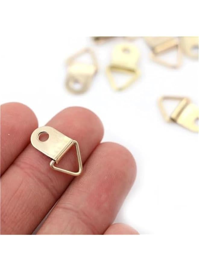 50 Sets Metal Picture Hangers with Screws, Small Triangle Ring Picture Hooks Kit for Hanging Plated Photo Frame Wire Wall Decor Art (Gold)  - Image 2