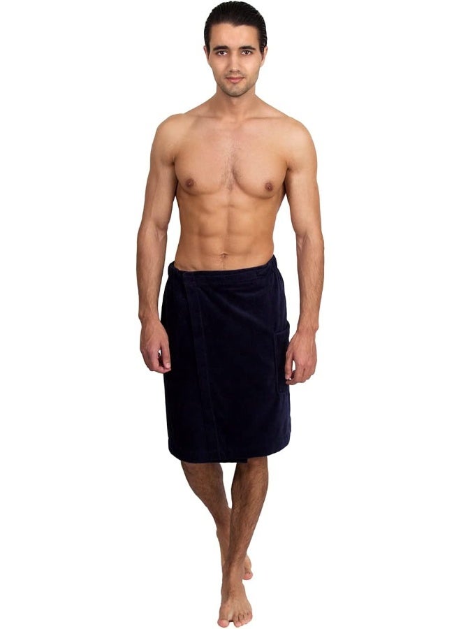 TowelSelections Mens Shower Wrap Adjustable Cotton Terry Velour Wrap Gym Body Cover Up Small/Medium Navy - Image 1